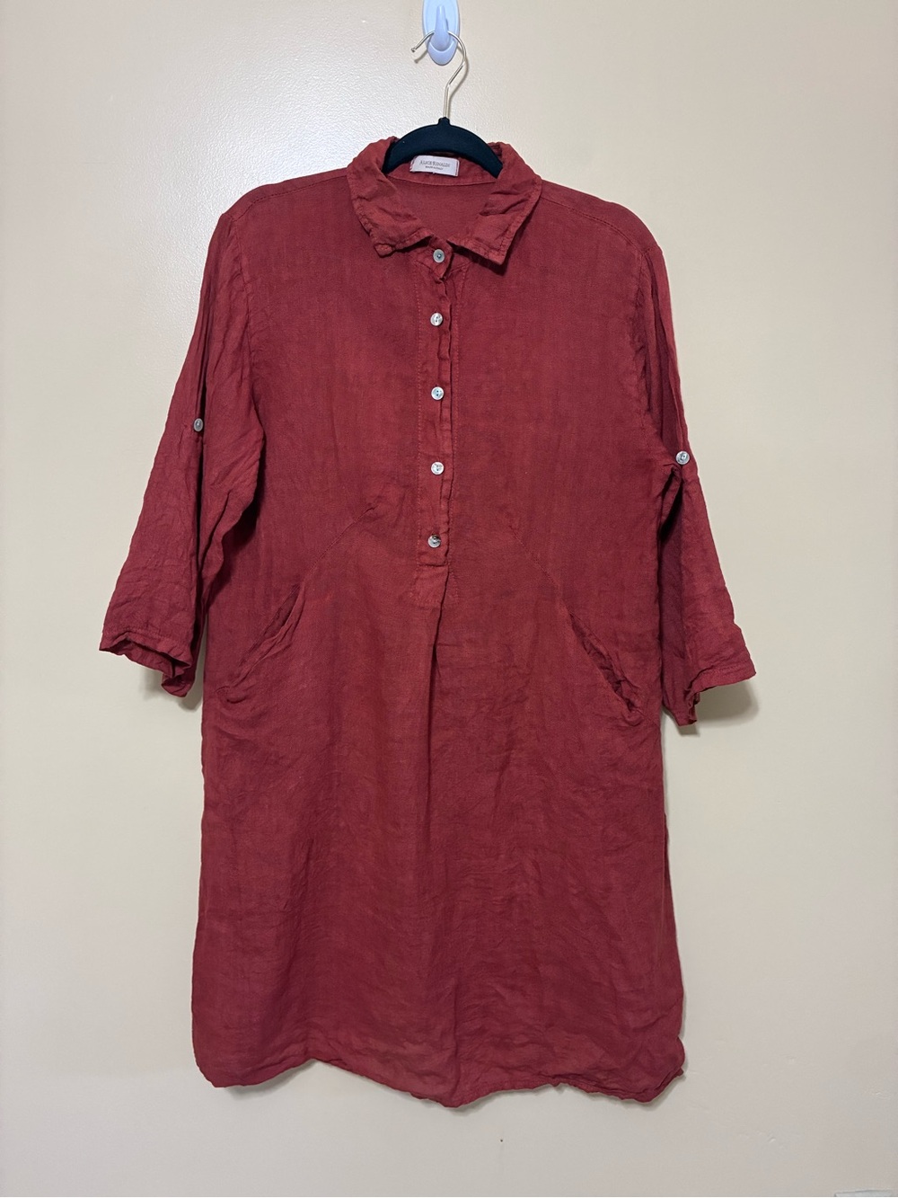 Alice Rinaldi Linen Resort-Ready Tunic Women L Rust Ted 3/4 Sleeve